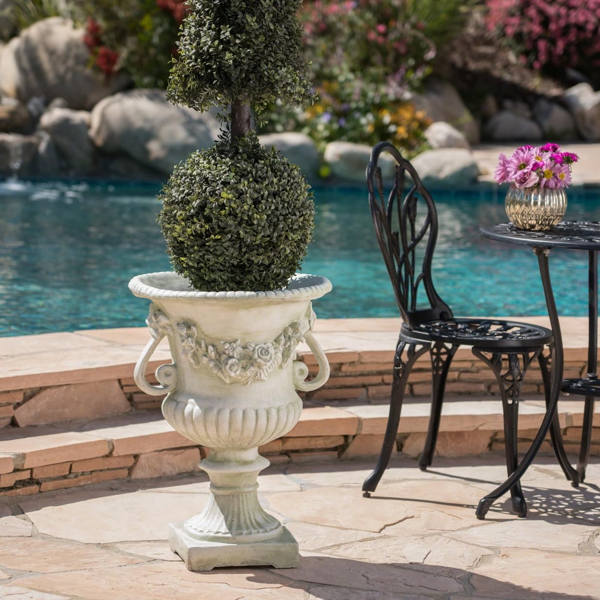 17.3' W x 24' H White Magnesium Oxide Planter Pot - Ideal for Backyard, Patio, Garden Decor