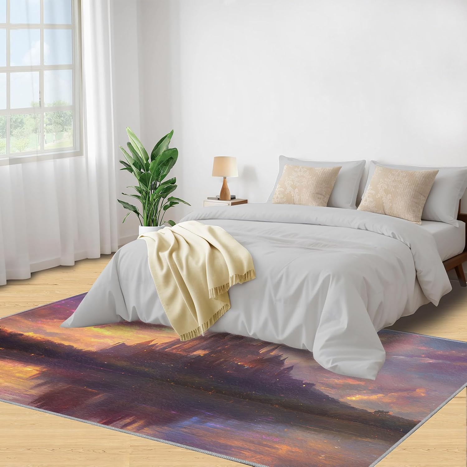 Castle Rugs for Bedroom, Fairy Castle Rug 6x8, Romantic Scenery Dining Room Rugs Washable & Non Slip Large Carpet for Home Decor
