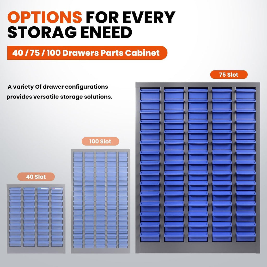 75 Drawers Alloy Steel Parts Cabinet, Bolt and Nut Tool Storage Cabinet with Labels, ABS Material Drawer Non-Slip Design, 5mm Thick Steel Frame, Nut and Bolt Organizer for Storing Tools (75 Drawers)
