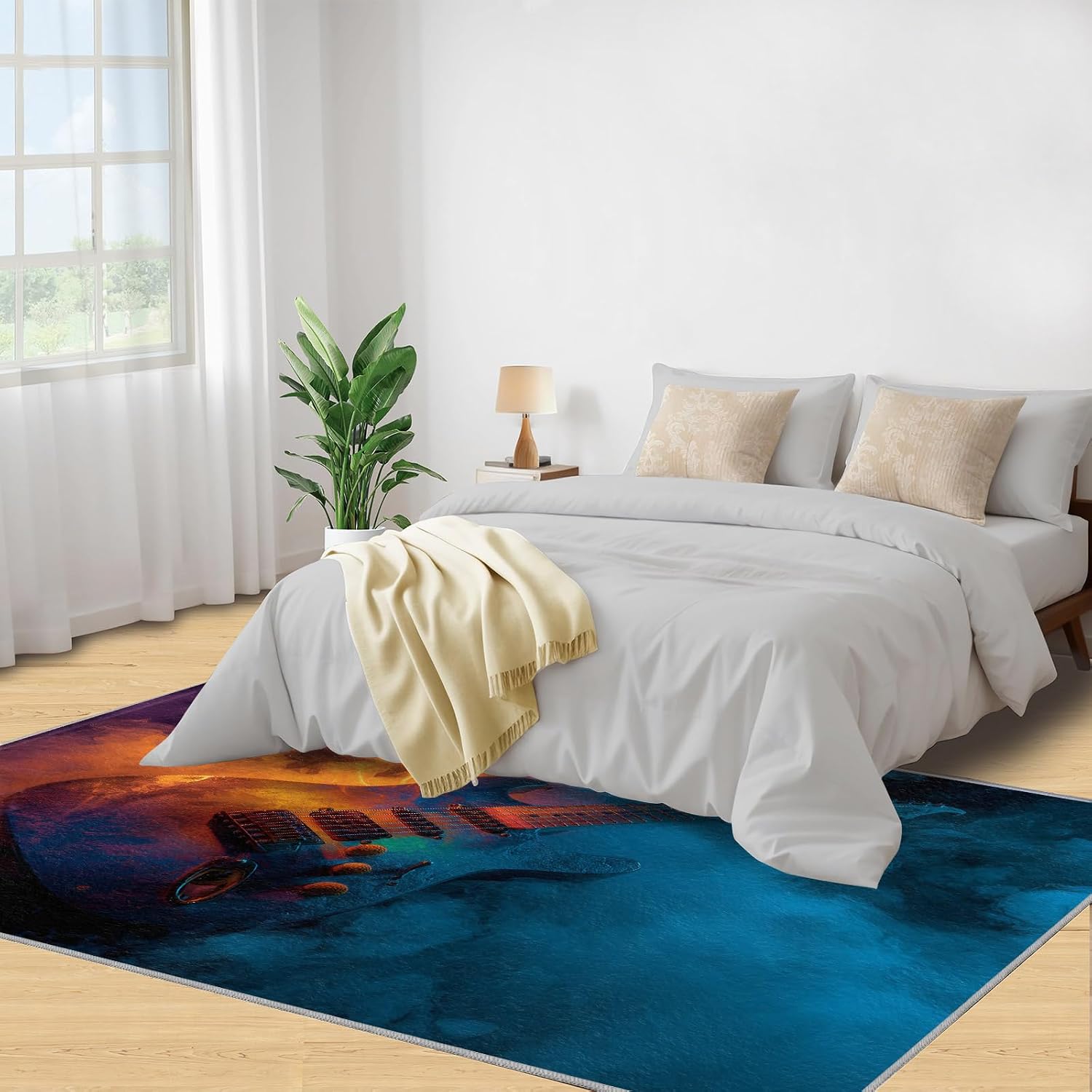 Guitar Rugs for Living Room, Music Lover Rug 7x10, Music Area Rugs Washable & Non Slip Large Carpet for Home Decor