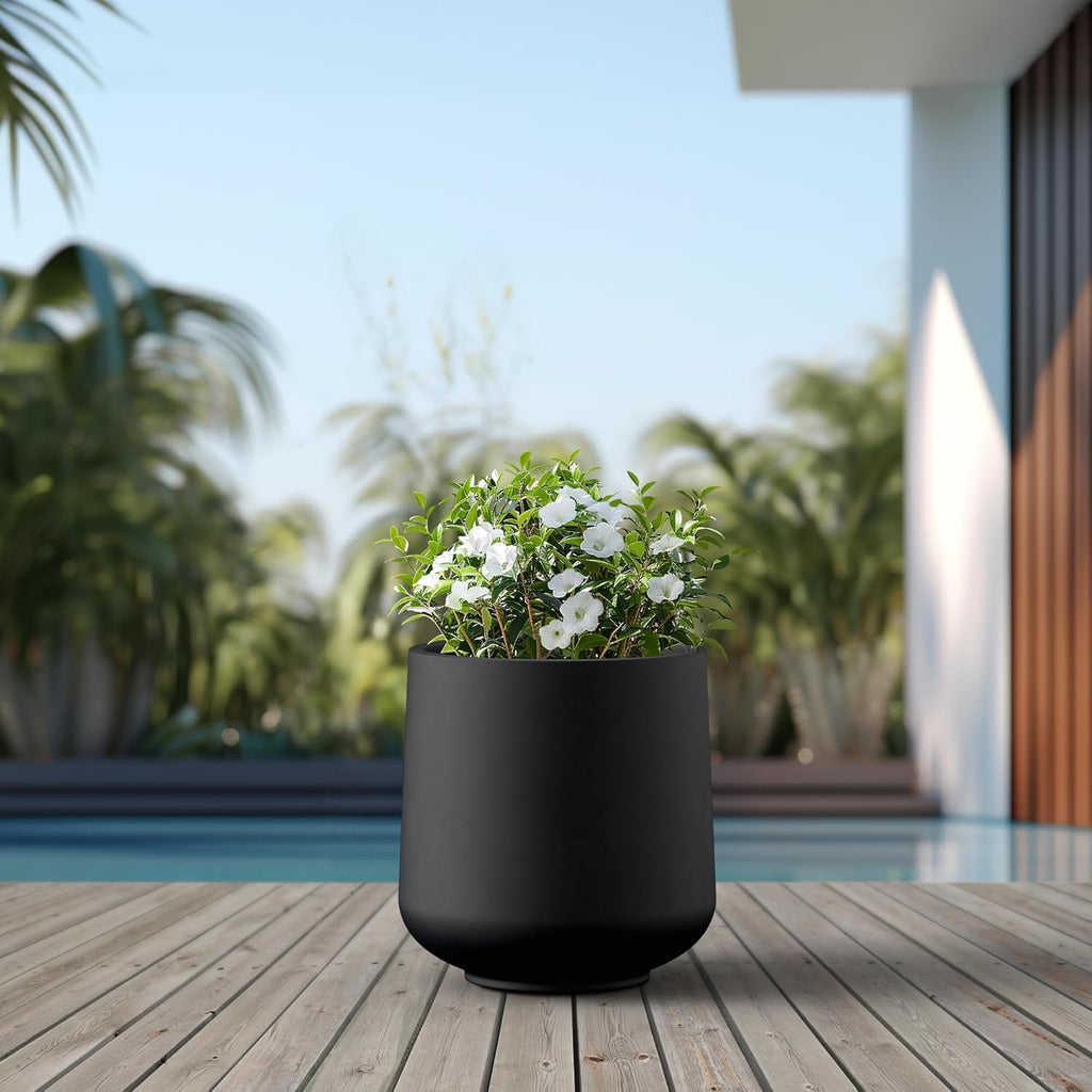 Kante 15.3' Dia Round Concrete Planter, Outdoor Indoor Large Plant Pots Containers with Drainage Hole and Rubber Plug for Home Garden Patio, Black