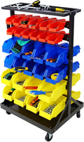 6-Tier Rolling Bin Stroage Rack with 60 Bins, Dual-Sided Parts Organizer with Wheels and Top Tray, Heavy Duty Tool Storage Rack for Workshop, Garage, Utility Use