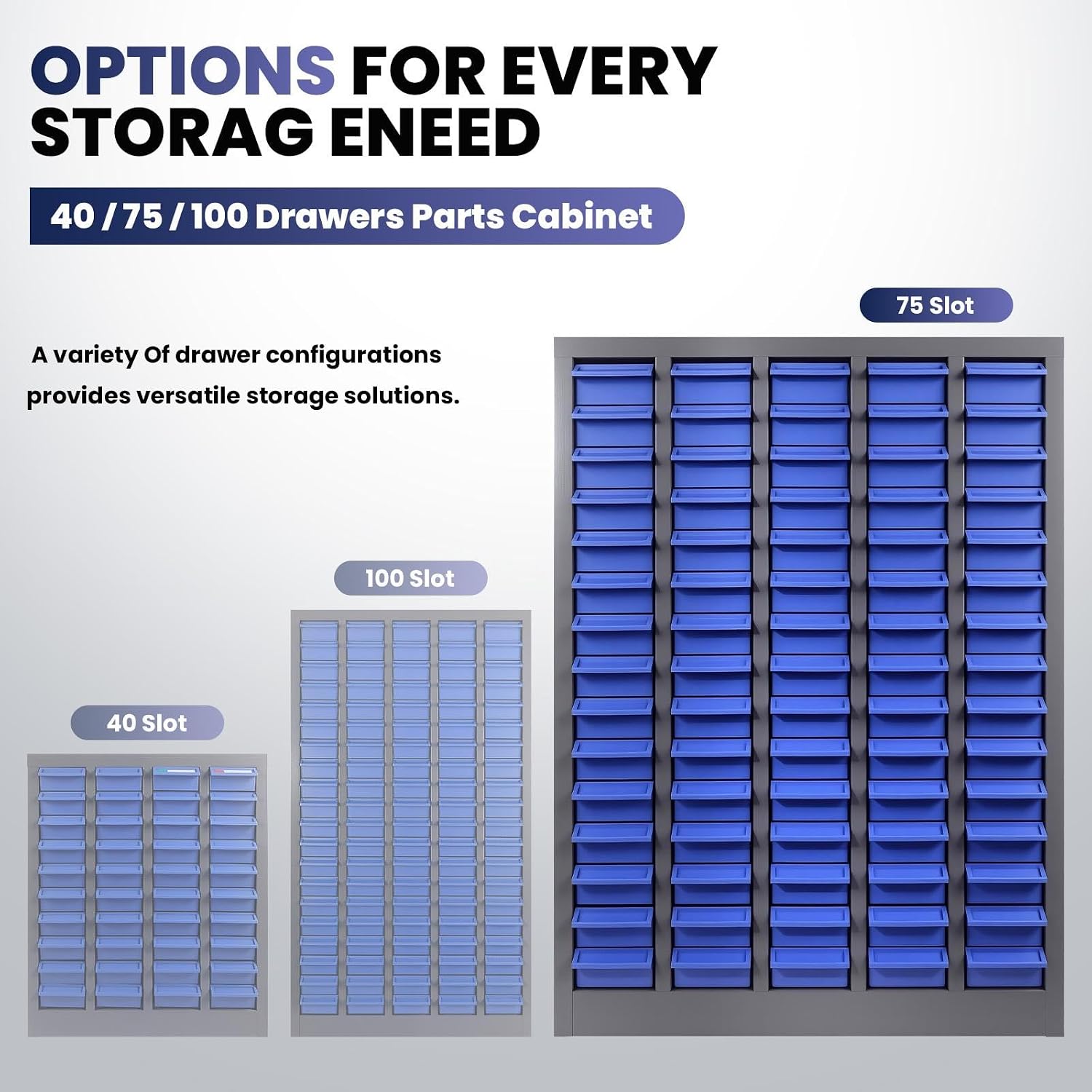 75 Drawers Small Parts Organizer Cabinet, 35' H x 26' D x 9' W Stainless Steel Large Parts Cabinet - Adjustable Shelves & Label, ABS Drawers for Home Office Workshop Laboratory Nut and Bolt Organizer