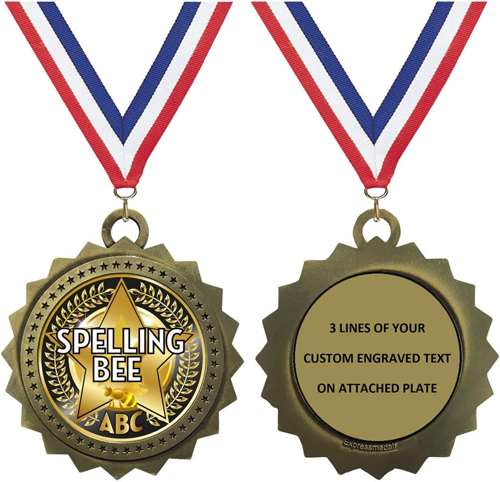 Express Medals Various Styles 1 to 50 Pack Gold Color Engraved Spelling Bee Medals Trophy Award with Neck Ribbon Medal Trophies Gift Prize Tournament Champion Team 1st Place First