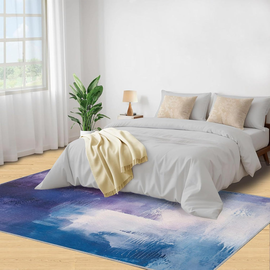 6x8 Abstract Area Rug - Blue-Purple-Blocks Large Rugs for Living Room, Abstract Art Carpet Area Rug for Girls Bedroom Kids Room Basement Office Classroom