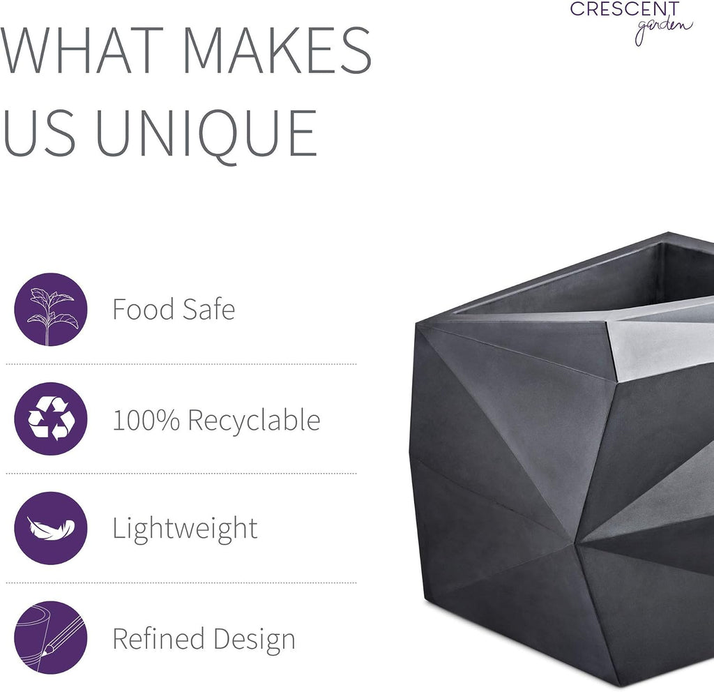 Crescent Garden Modern Geometric Origami Planter, Plant Pot, 26-Inch (Caviar Black)