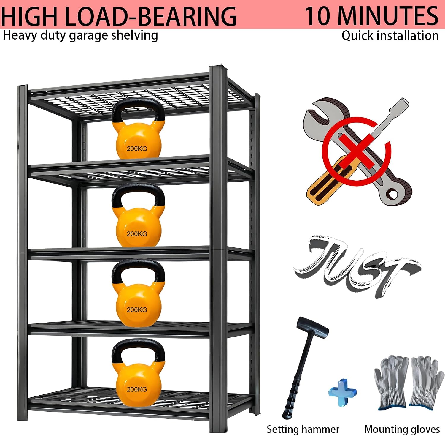 Storage Shelving Unit 6-Tier Heavy Duty Garage Shelves Metal Organizer Utility Rack for Kitchen Pantry Basement Pantry Warehouse Laundry Black 84' H x 55' W x 24' D 3000LBS