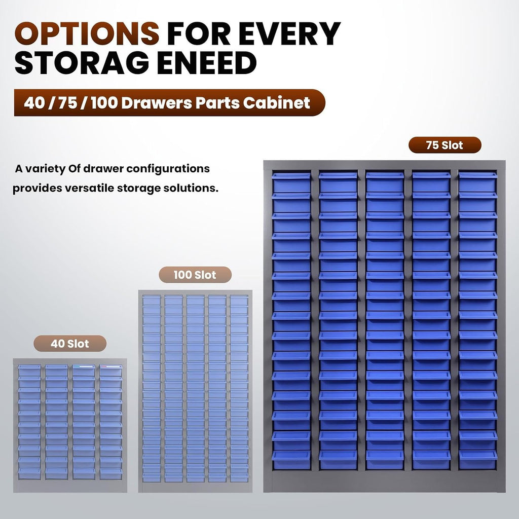 75-Drawer Nut and Bolt Organizer, Small Parts Organizer with Alloy Steel Frame & ABS Drawers, Bolt Bin for Garage, Teacher Toolboxes, Makeup & Workshop, Tool Hardware Storage (75-grid drawer)