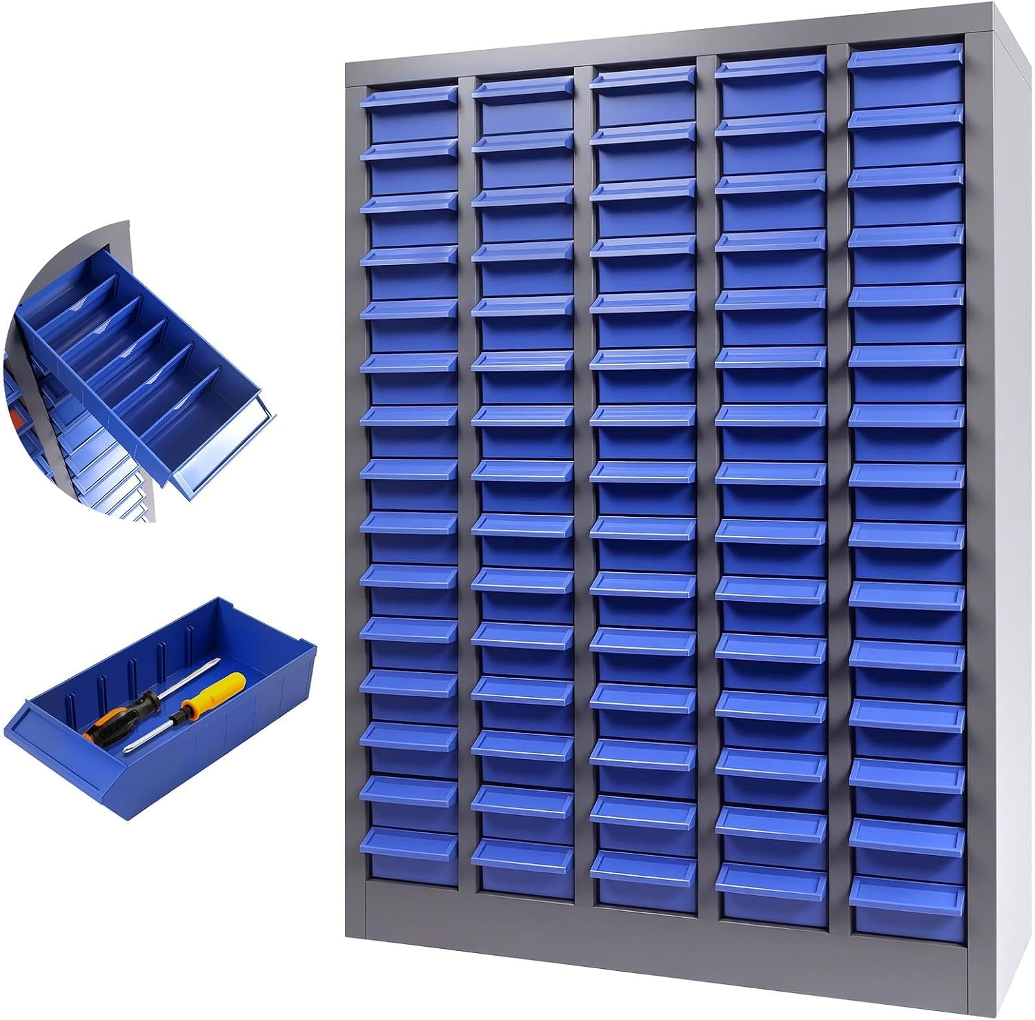75 Drawer Tool Storage Cabinet, Alloy Steel Bolt and Nut Organizer, ABS Parts Cabinet with Labels, Nuts and Bolts Organizers and Storage for Garage Workshop, Bolt Bin for Hardware Organization, Grey