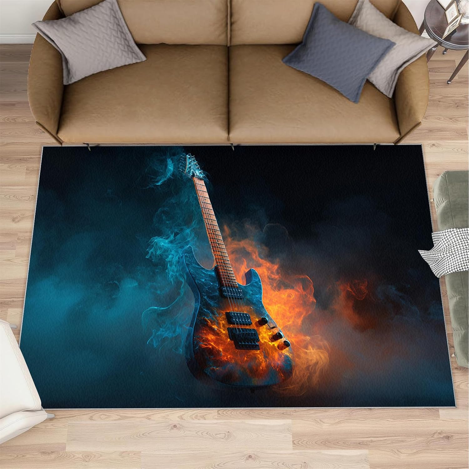 Guitar Rugs for Bedroom, Musical Instrument Rug 6x8, Music Lover Dining Room Rugs Washable & Non Slip Large Carpet for Home Decor