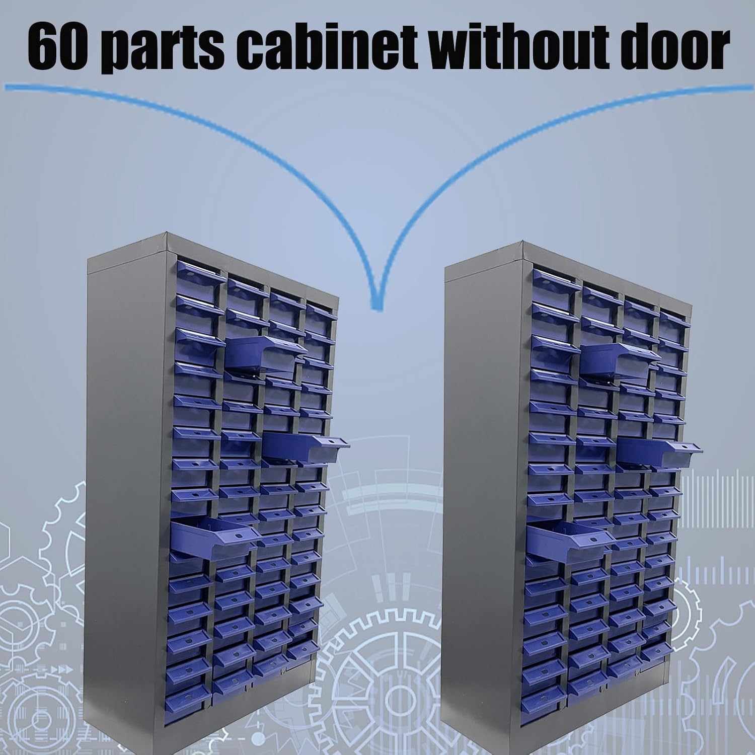 Parts Cabinet with 60 Small Size Drawers Bolt and Nut Tool Storage Without Door Parts Cabinet with ABS Material Drawer for Storing Screws Trinkets and Workshop Tool