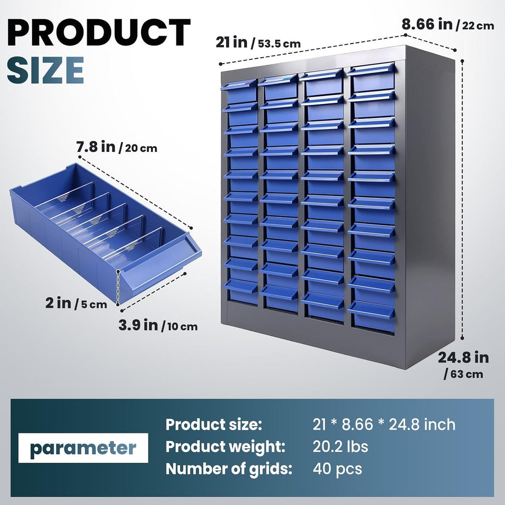 40 Drawers Nut and Bolt Organizer with Label, Opaque ABS Plastic Industrial Organizer with Labels, for Garage Workshop Craft Art Hobby