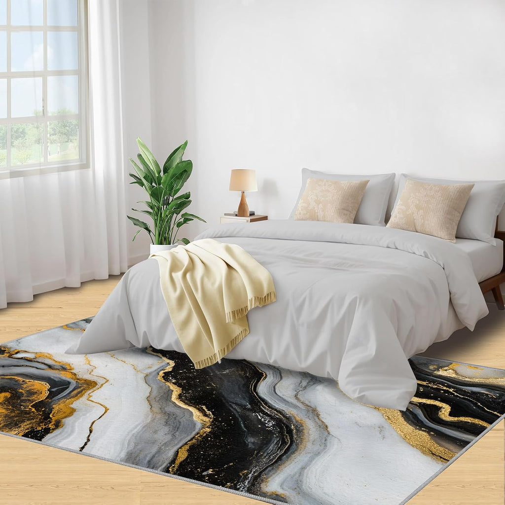 Marble Area Rug 6x8 - Black White Marble Large Rugs for Living Room, Abstract Luxury Carpet Area Rug for Girls Bedroom Kids Room Basement Office Classroom