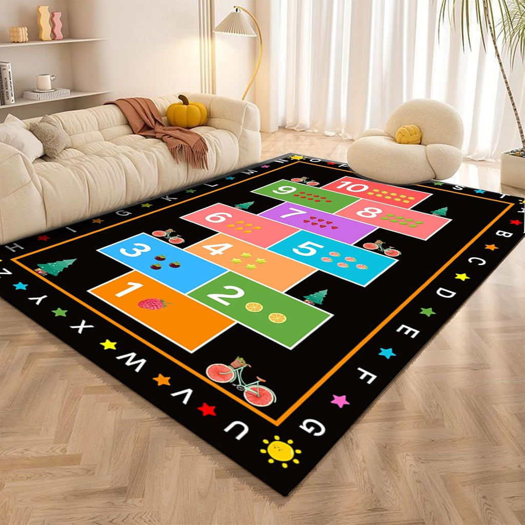 Hopscotch Area Carpet, 6x8ft, Colorful ABC Alphabet Play Mat, Kids Educational Alphabet Number Carpet for Toddlers, Soft Anti-Slip Reduce Noise Throw Rug for Hallway Floor