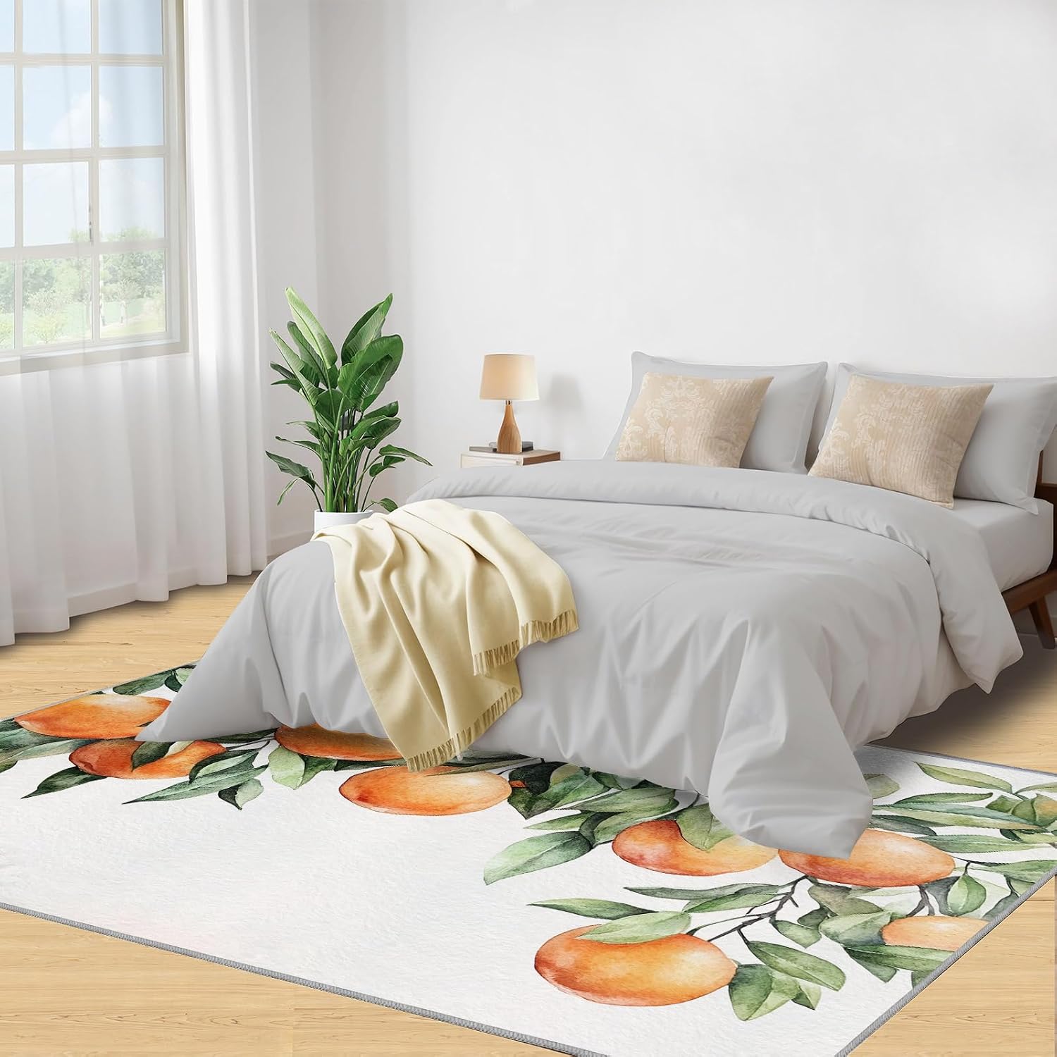 Fruit Rug 6x8, Orange Rugs for Living Room, Watercolor Rugs for Bedroom, Washable Area Rug, Non Slip Carpet for Hardwood Floors