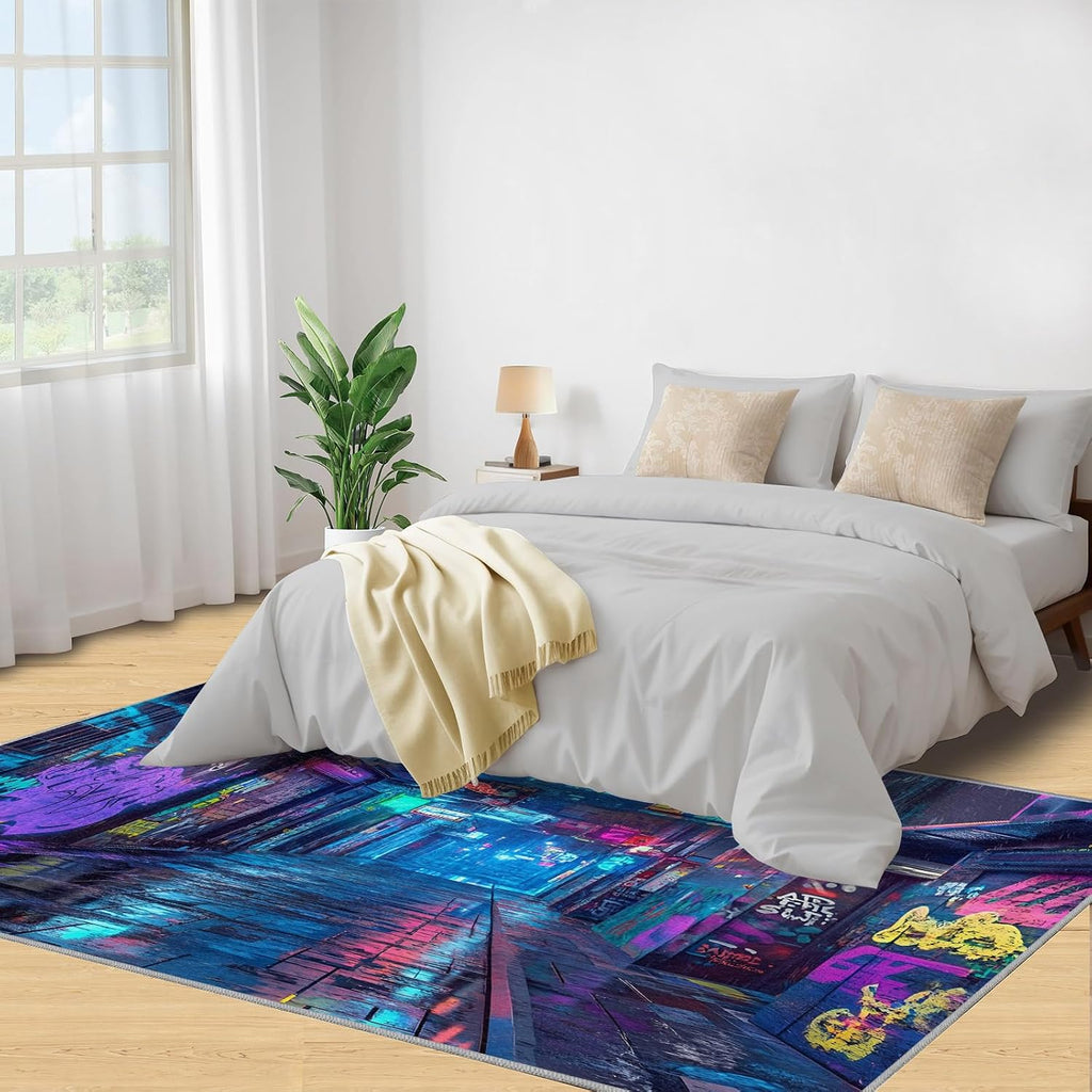 Graffiti Rug Large - 6x8 Rug, Street Doodle Area Rugs for Living Room, Hip Hop Rugs for Bedroom, Abstract Art Non-Slip Mat, Graffiti Home Decor & Gifts