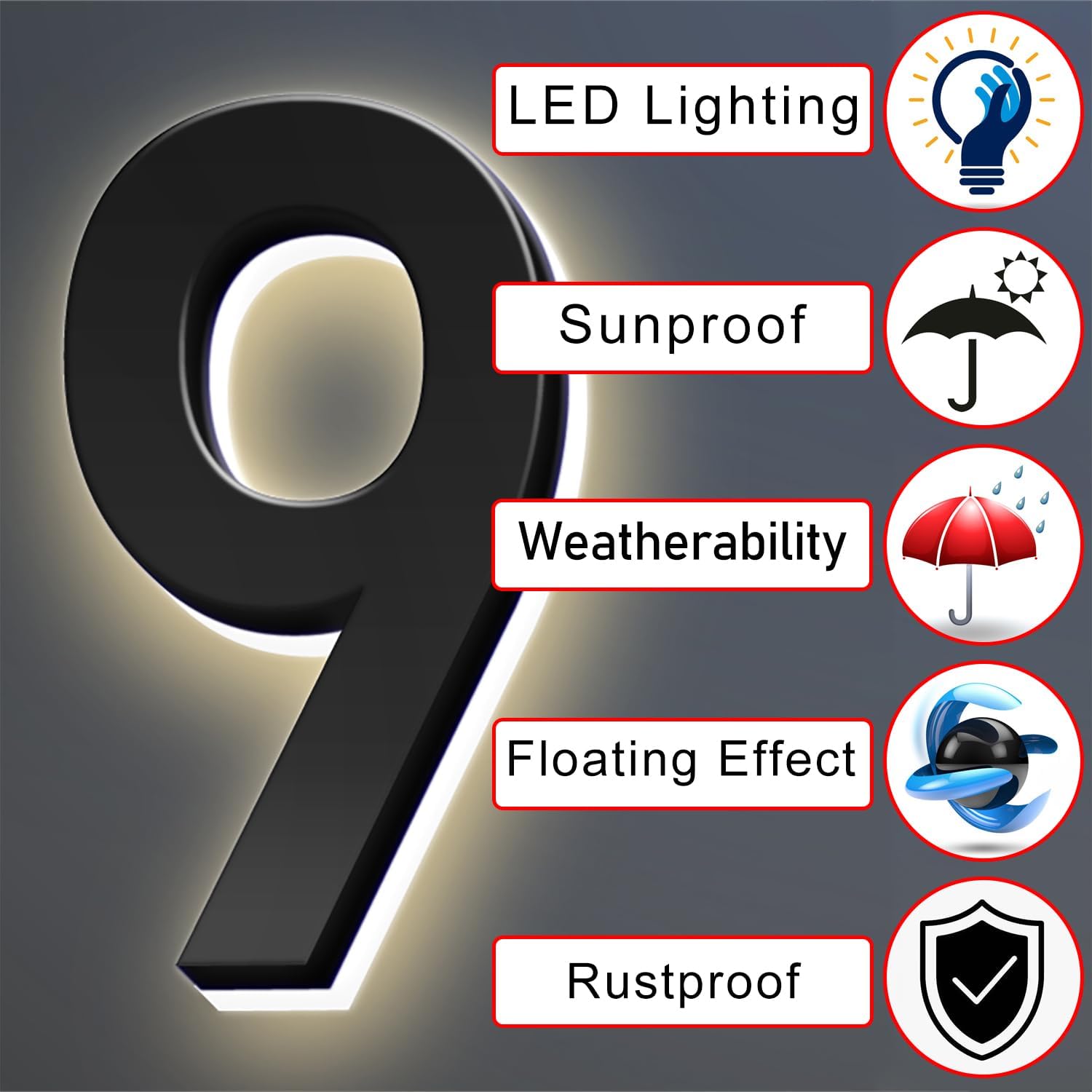 16 Inch Backlit LED Illuminated Home Address Numbers Stainless Steel Hand-Polished For House Address Signs Lighted House Numbers Elevate Address Display,F