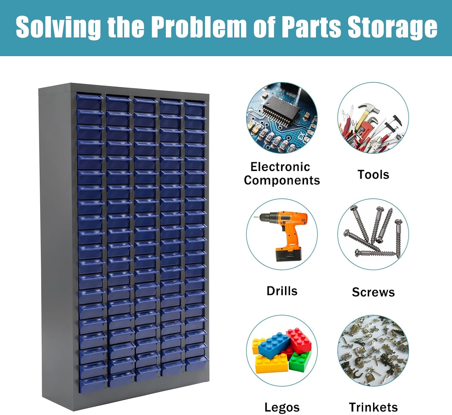100 Drawers Parts Cabinet Bolt and Nut Tool Storage Cabinet Part Cabinet Organization Shelves with ABS Material Drawer for Tool Hardware Storage, Workshop Hardware Organizer