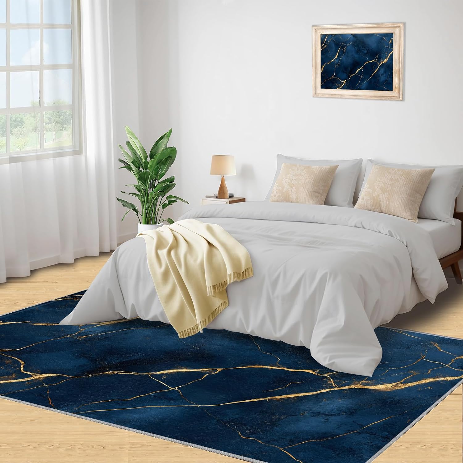 Blue Gold Marble Rug 6x8-6x8 Rug, Modern Art Area Rugs for Living Room Bedroom, Abstract Area Carpet, European Style Washable Carpet, Marble Home Decor & Gifts