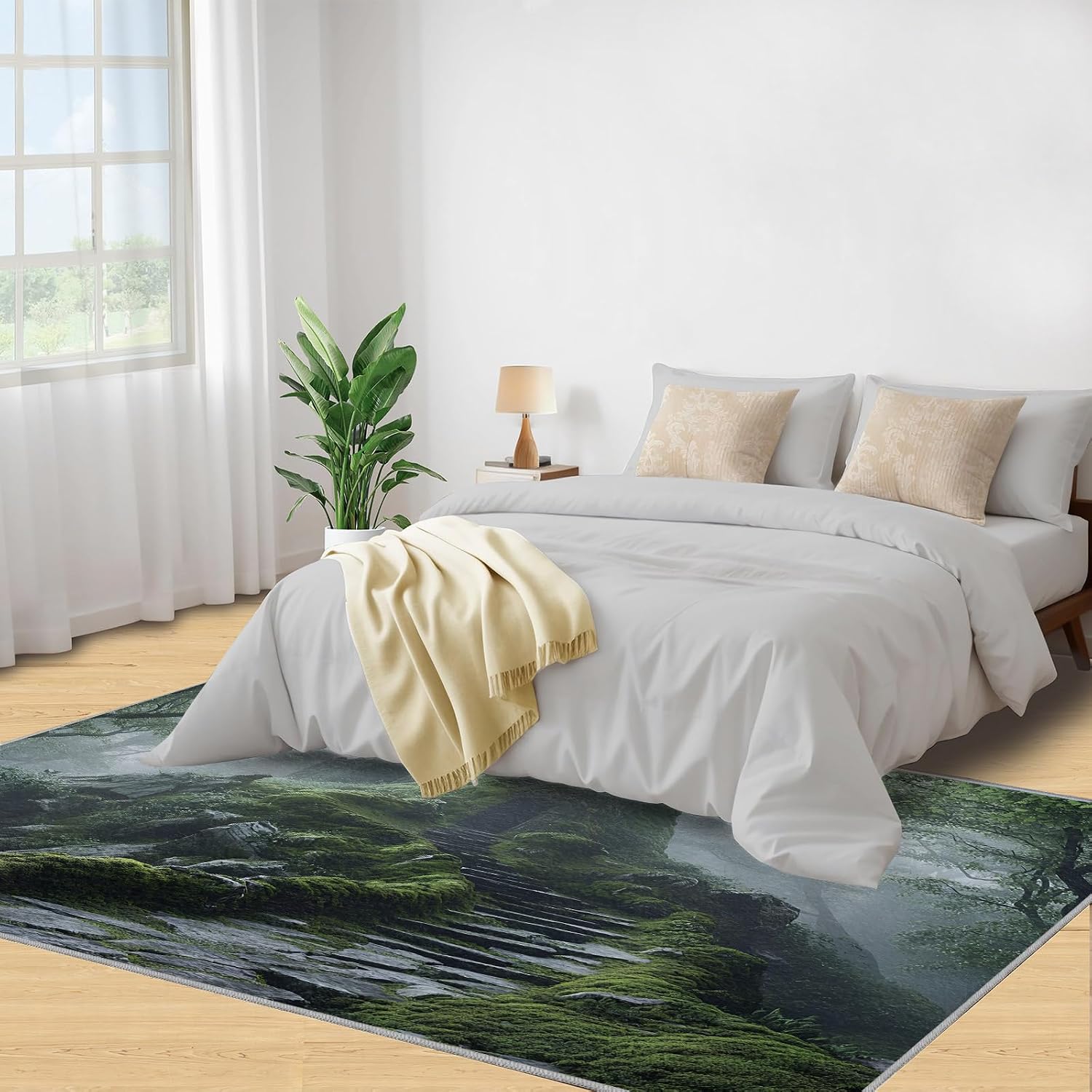 Castle Rug 6x8, Forest Rugs for Living Room, Ancient Castle Area Rug, Non Slip Washable Rugs for Bedroom Kitchen Dining Room Decor Carpet