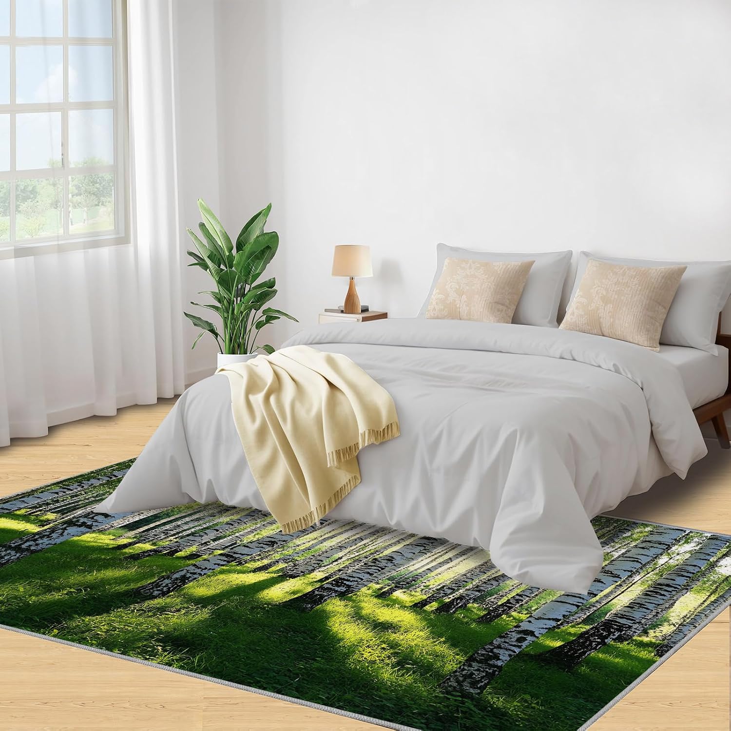 Birch Forest Area Rug 6x8 - Birch Trees Large Rugs for Living Room, Natural Landscape Carpet Area Rug for Girls Bedroom Kids Room Basement Office Classroom