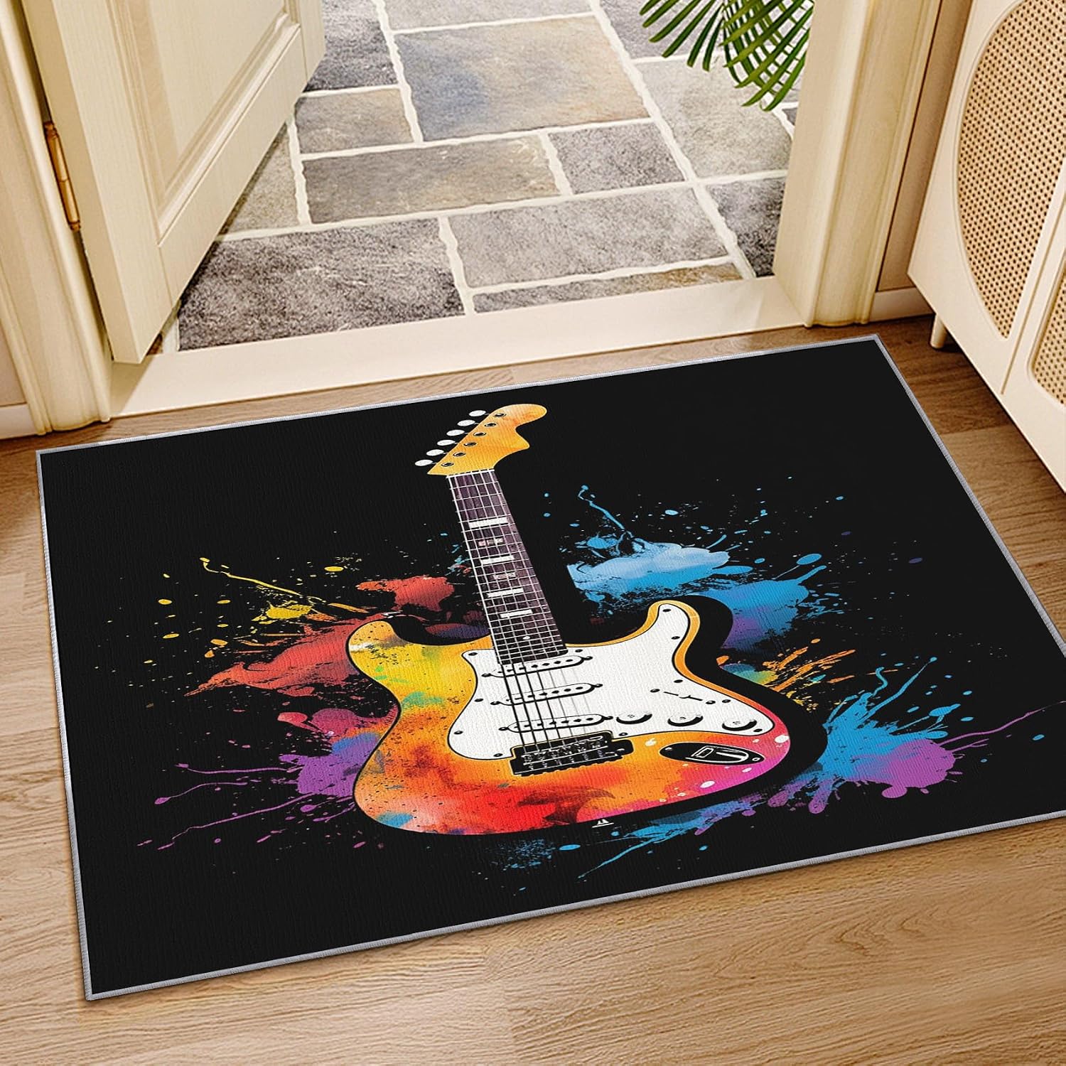 Guitar Rugs for Music Room - 5x7 Area Rugs, Graffiti Rug, Rock and Roll Rug for Living Room, Boys Music Hip Hop Washable Bedroom Carpet, Electric Guitar Home Decor & Gifts