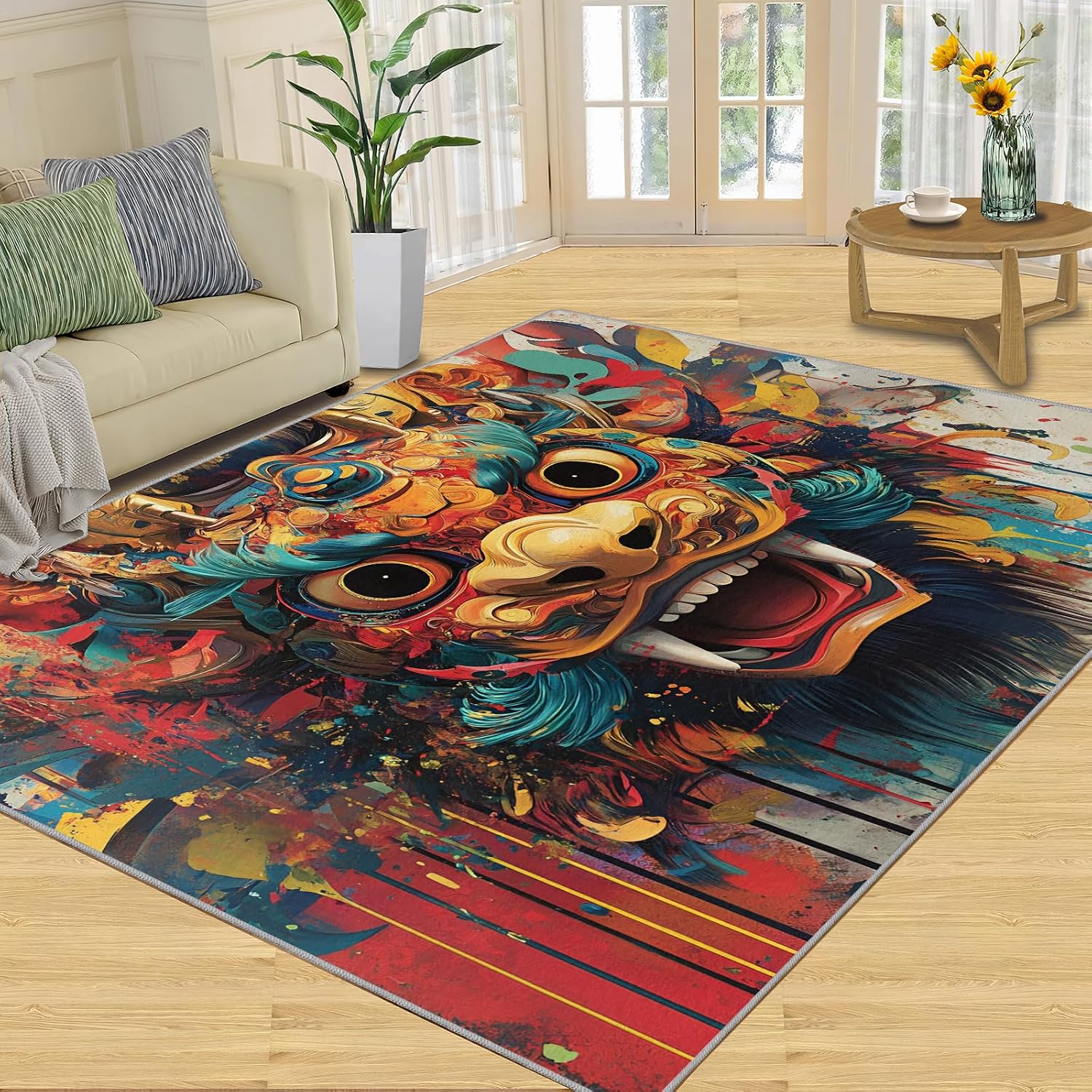 Chinese Rug 6x8, Lion Dance Rugs for Bedroom, Tradition Rugs for Living Room, Non Slip Area Rug, Housewarming Gifts & Indoor Floor Mats