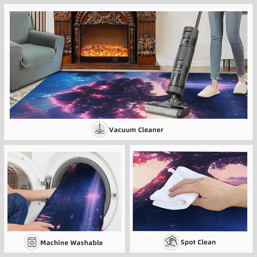 Tree of Life Rug 6x8-6x8 Rug, Fantasy Galaxy Area Rugs for Bedroom, Natural Waterfall Rugs for Living Room, Nature Scenery Washable Mat, Landscape Carpet, Fantasy Tree Home Decor & Gifts
