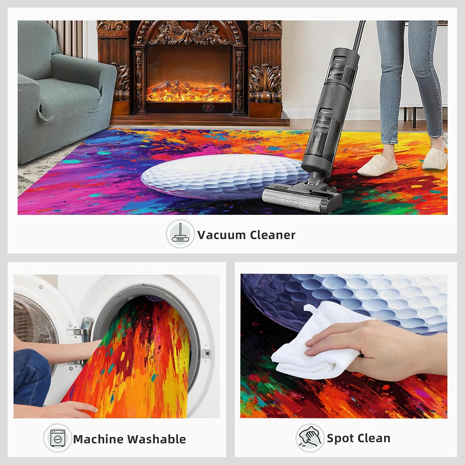 Golf Rug 6x8-6x8 Rug, Sports Theme Area Rugs for Bedroom, Colorful Ink Splash Rugs for Living Room, Modern Art Washable Carpet, Golf Home Decor & Gifts