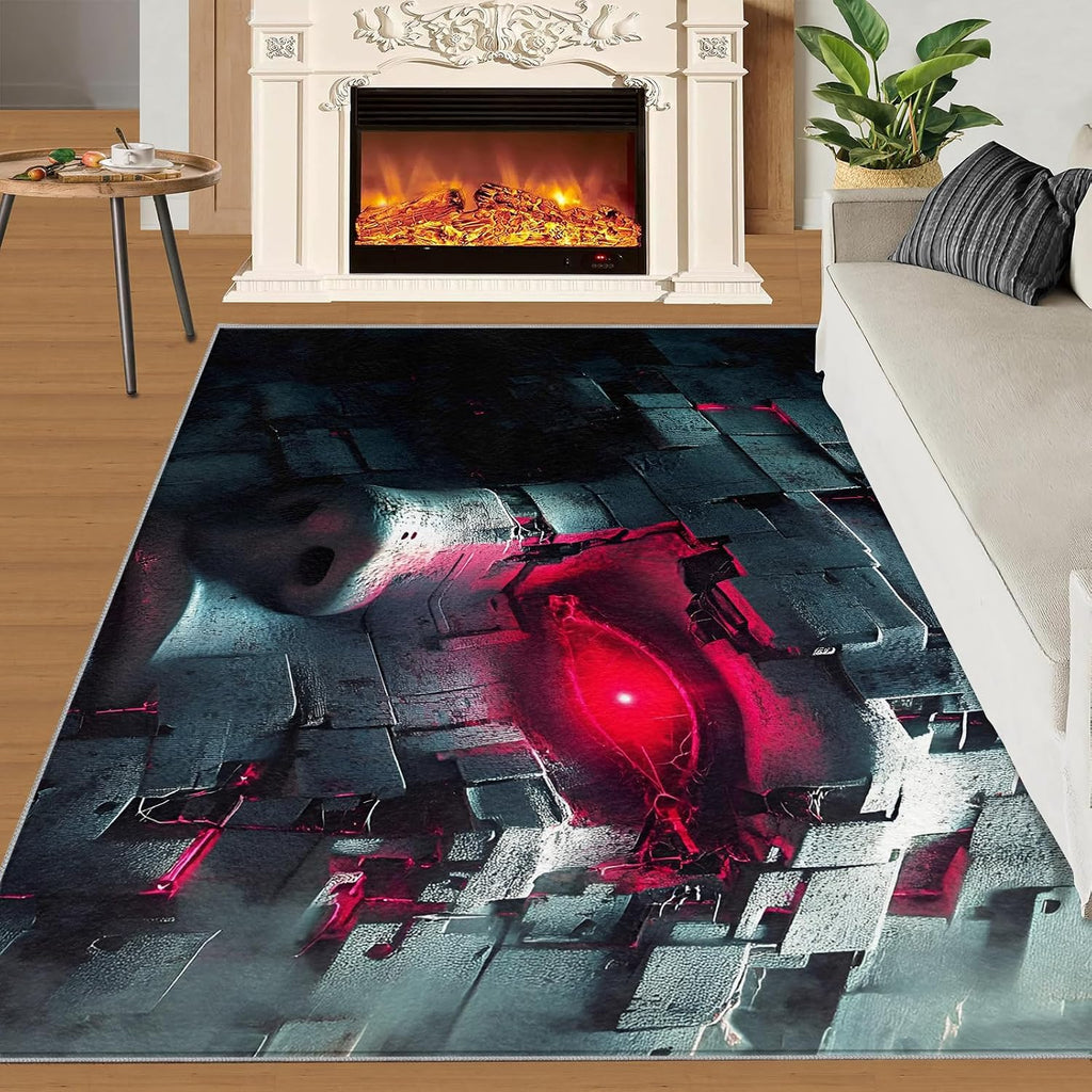 6x8 Digital Face Area Rug - Sci-Fi Face Large Rugs for Living Room, Carpet Area Rug for Girls Bedroom Kids Room Basement Office Classroom