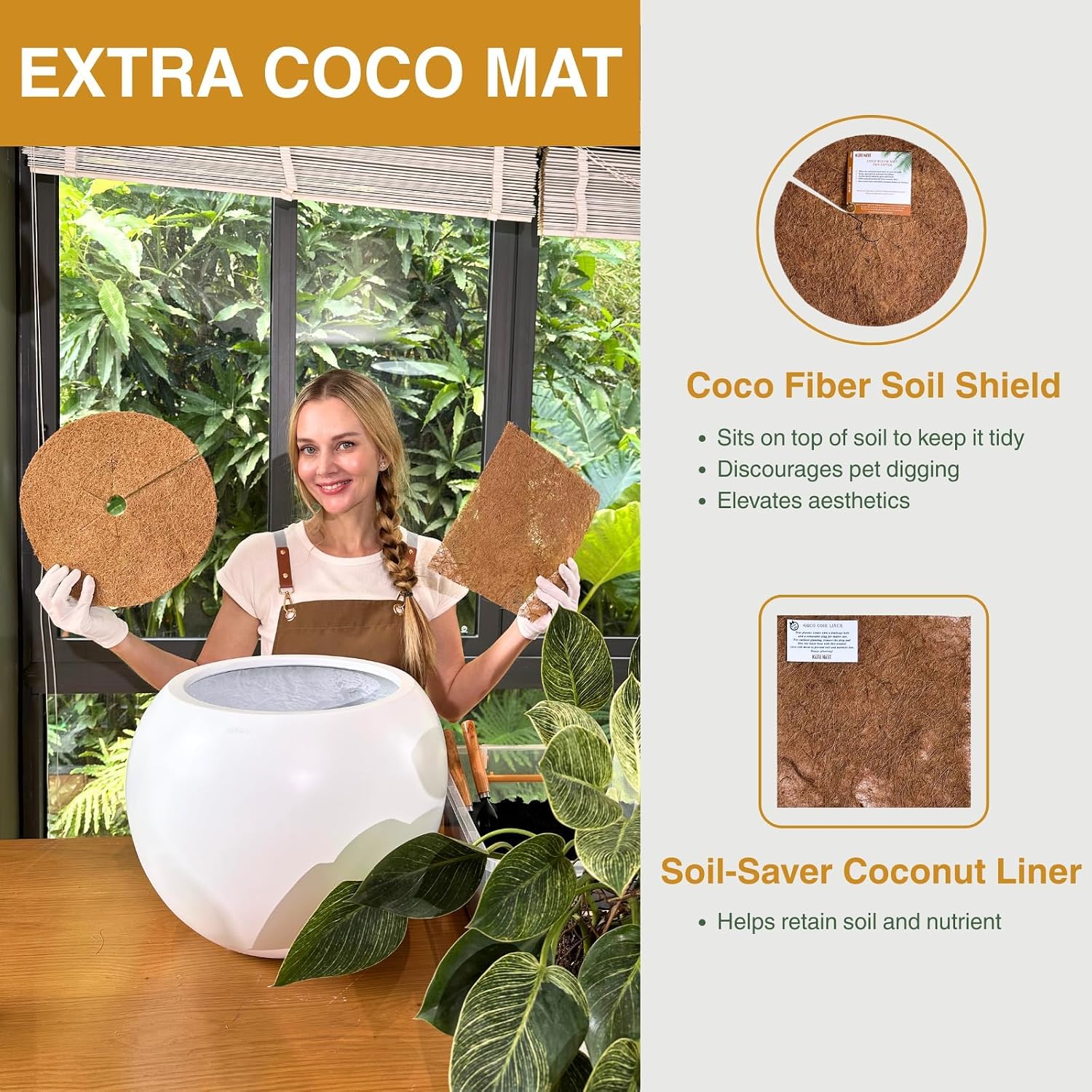KUTE NEST 12.8' H x 16' D Premium Globo Fiberstone Round Planter for Outdoor & Indoor Plants, Chinese & Lunar New Year Home Decor Pot, House Plants, Included 2 Extra Coco Mats (Red, 10.7' Pot Opening)