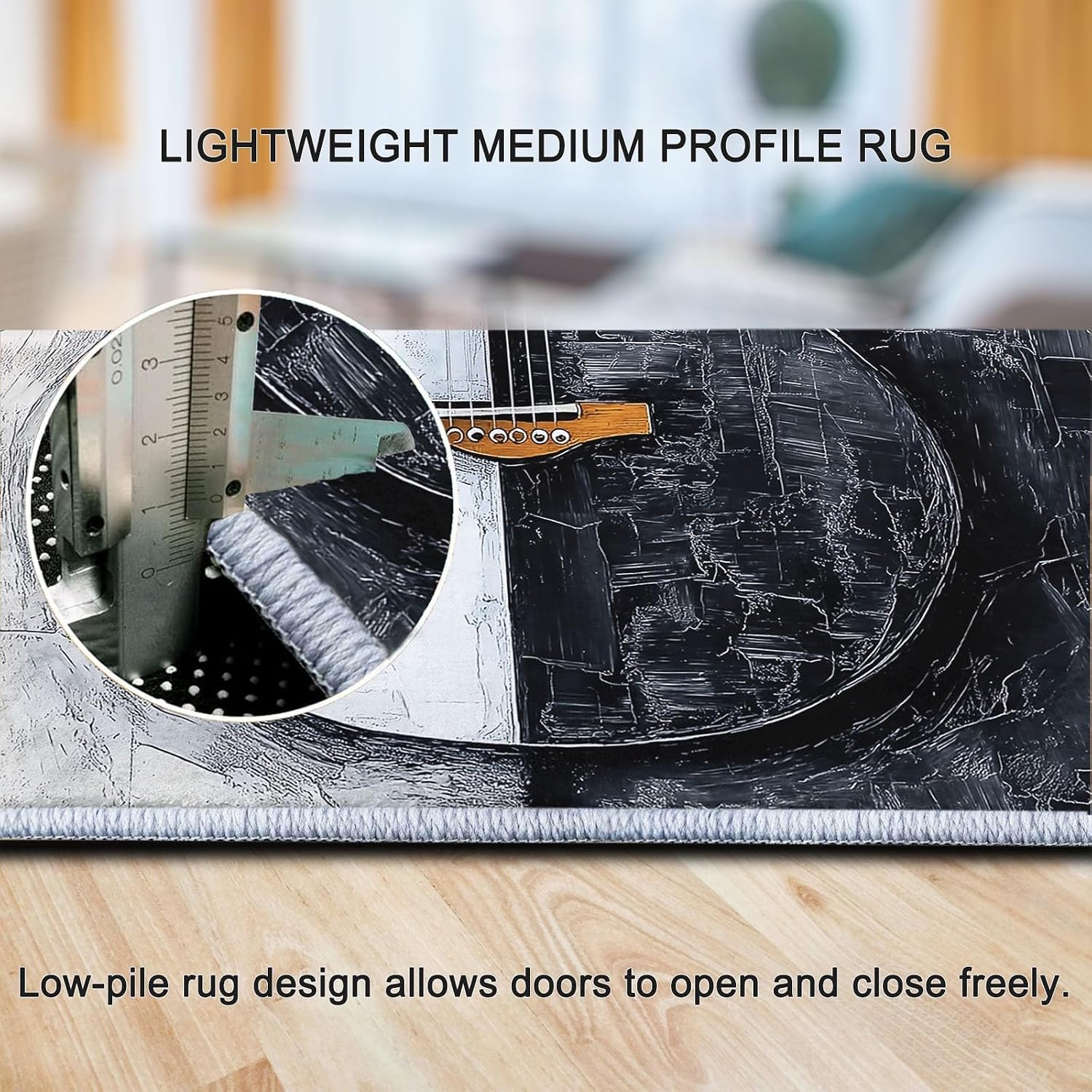 Abstract Modern Oil Painting Guitar Print 5 x 7 ft Area Rugs for Living Room, Washable Carpet for Bedroom Black and White Non-Slip Rug - Stain Resistant Carpets for Kids Playroom Classroom Dining Room