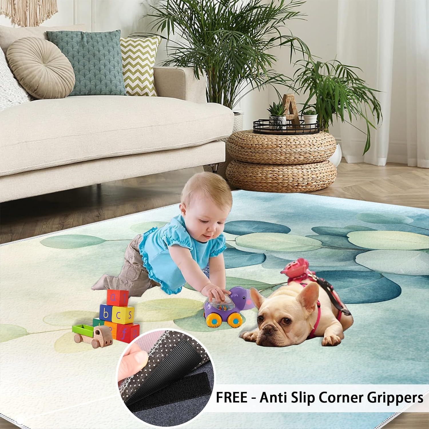 Eucalyptus Rugs for Bedroom - 6x8 Area Rug - Vines Rugs for Living Room, Olive Green Rug, Non-Slip Washable Home Decor Carpet