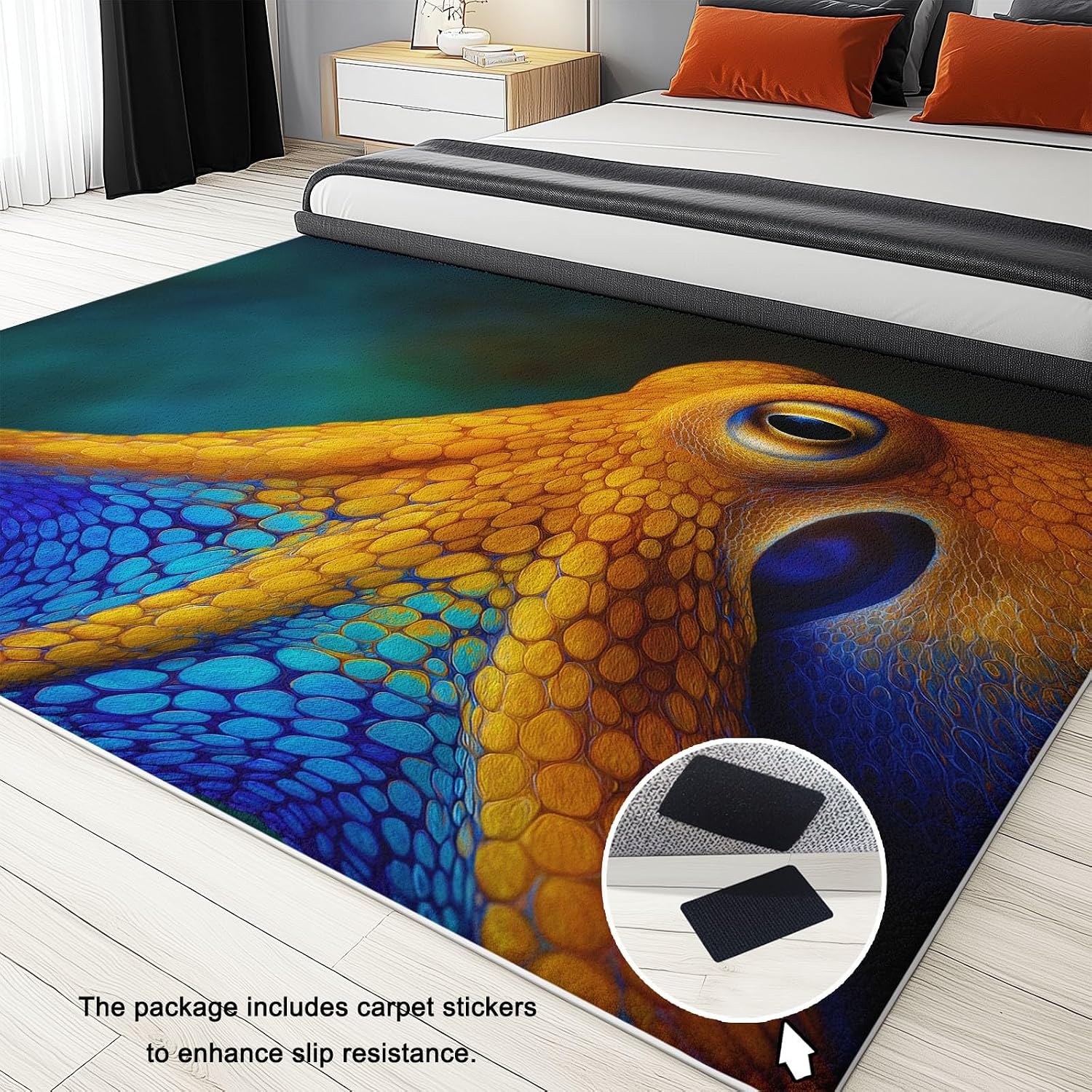 Nature Photography Washable Living Room Rugs, 5' x 7' Area Rugs for Bedroom ‎‎‎‎Nursery Soft Non-Slip Stain Resistant Marine Animals Polka Dot Octopus Print Throw Carpet for Kids Playroom Office