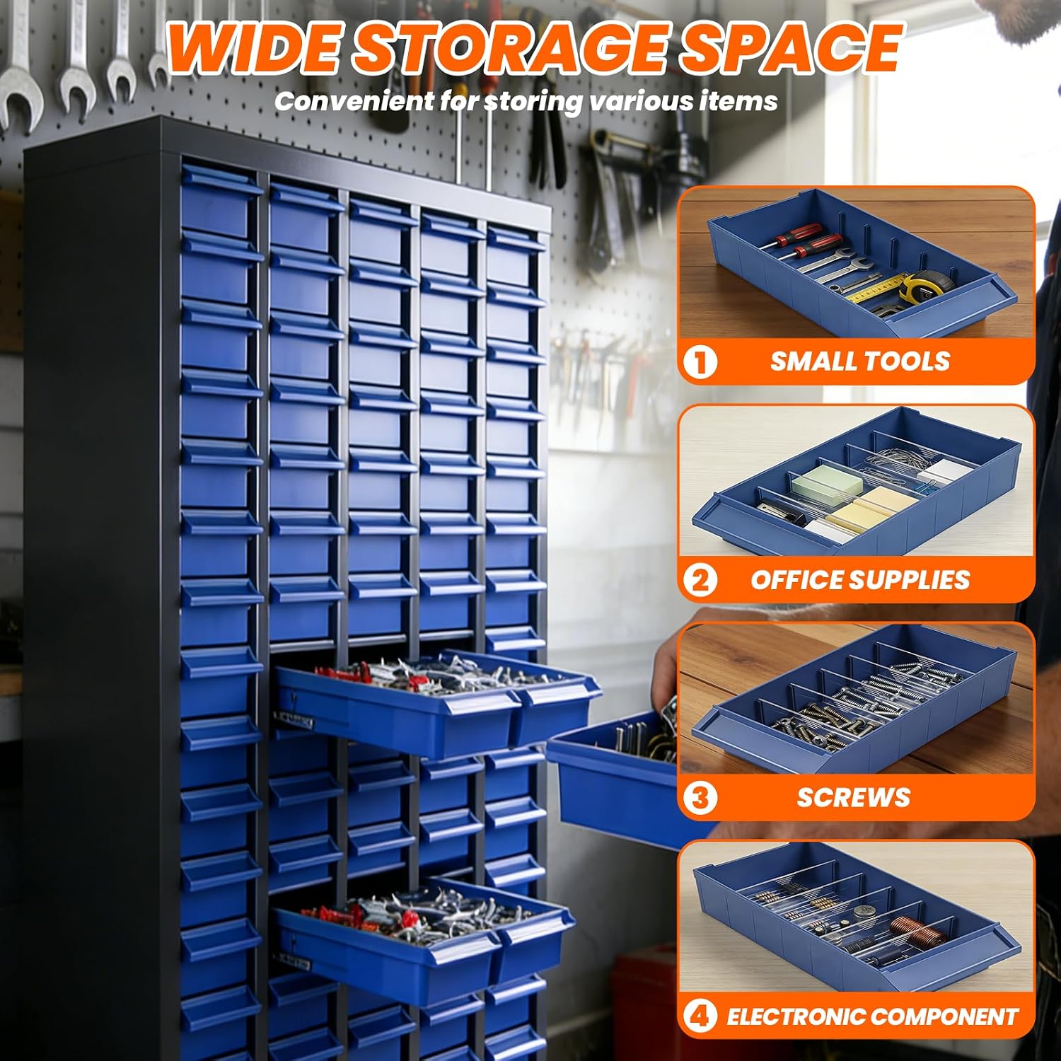 Nut and Bolt Organizer ABS Material, 100 Drawers Part Cabinet Bolt and Nut Tool Storage, 44.5LBS Weight Bolts Bin Tool with Drawer Dividers and Labels for Storing Tools and Parts