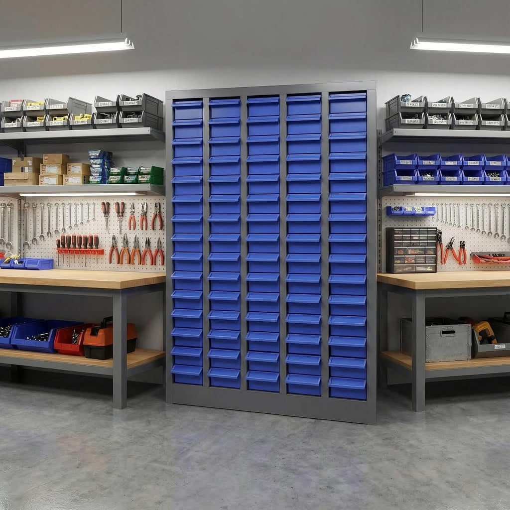 75 Drawers Nut and Bolt Organizer, 36' H x 26' D x 9' W Bolt and Nut Tool Storage Cabinet with Acrylic Adjustable Shelves & Label Stickers, Alloy Steel Parts Cabinet for Workshop Garage Organizer