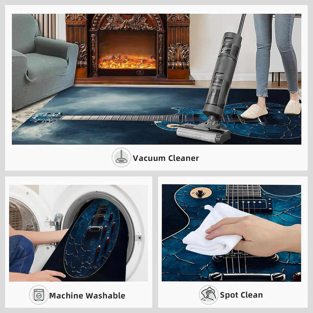Drums Rug & Home Decor - 5x7 Rug, Blue Rugs for Bedroom, Hip Hop Washable Rugs for Living Room, Musical Carpet, Non Slip Indoor Drums Floor Mats & Music Room Decor