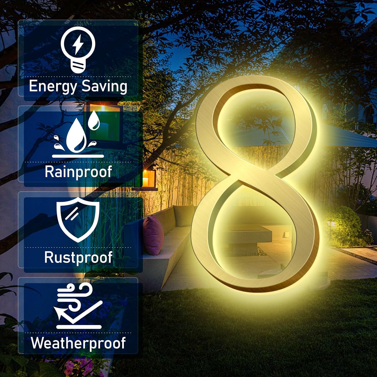 Modern Illuminated House Numbers, Backlit LED Home Address Numbers For Outside, Large Lighted House Numbers.