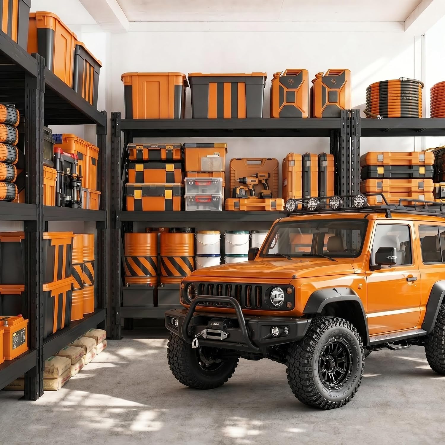 67' W Garage Shelving Heavy Duty, 6000LBS Metal Storage Shelves with Anti-Fall Rails, 3-Tier Adjustable Storage Rack, Industrial Garage Storage Shelf for Warehouse, Basement, Workshop