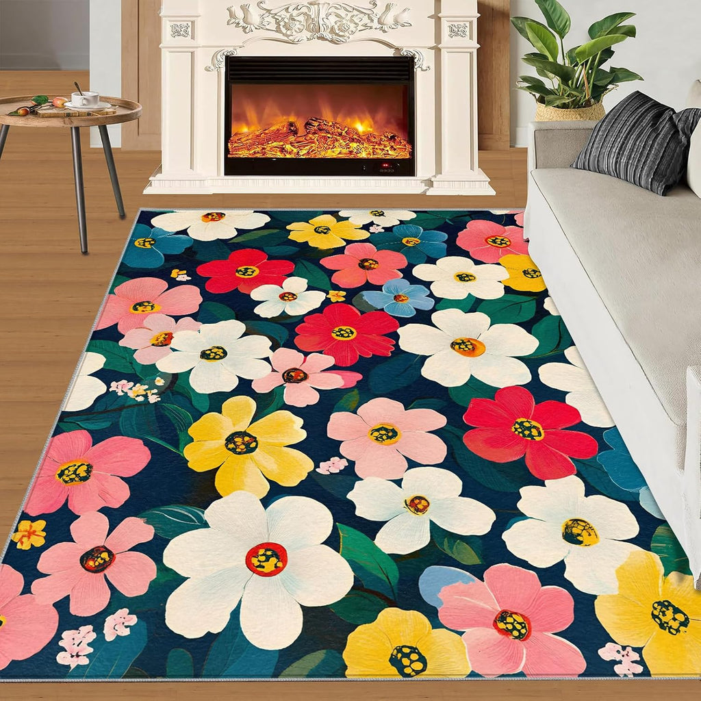 6x8 Florals Area Rug - Colorful Florals Large Rugs for Living Room, Flower Carpet Area Rug for Girls Bedroom Kids Room Basement Office Classroom
