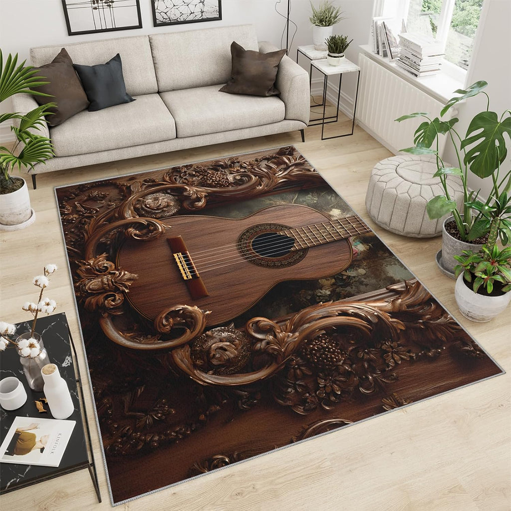 Guitar Area Rug - Musical Instrument Guitar Home Decor Rug - Music Bedroom Rugs, Indoor Non Slip Carpet for Music Classroom Studio Band 5x7ft