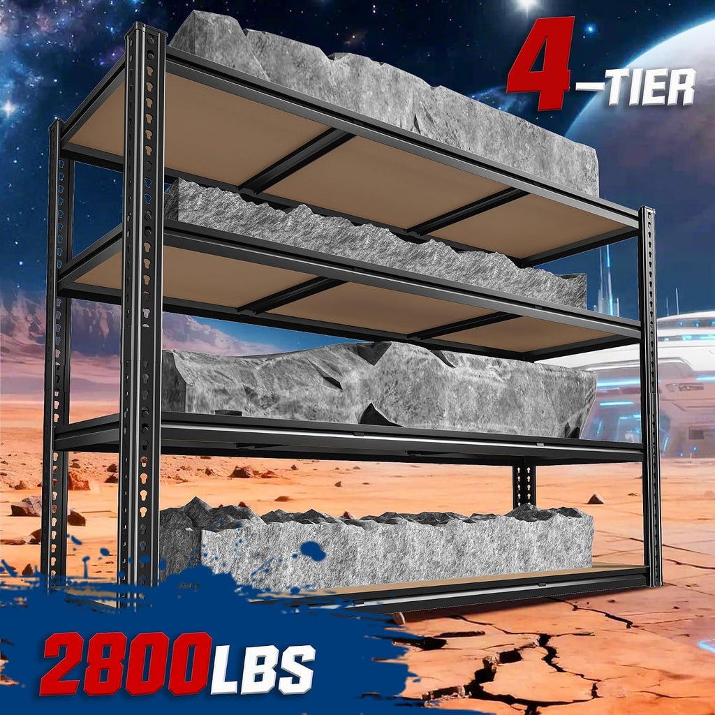 ROOMFAVE 60' W Garage Shelving Metal Shelving 2800LBS Storage Shelves Heavy Duty 4 Tier Adjustable Shelving Unit for Storage Rack Pantry Shelf Industrial Commercial,60' W x 18' D x 60' H