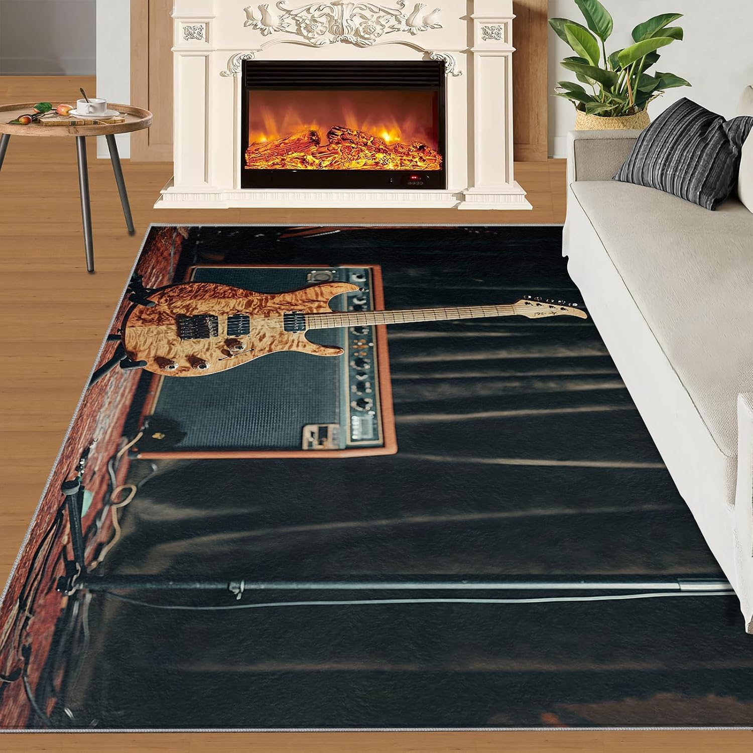 Guitar Rug - 7x10 Rugs for Living Room, Music Area Rug, Retro Guitar Washable Rugs for Bedroom, Non Slip Soft Rock and Roll Indoor Carpet - Home Decor, Music Lover Gifts for Boys