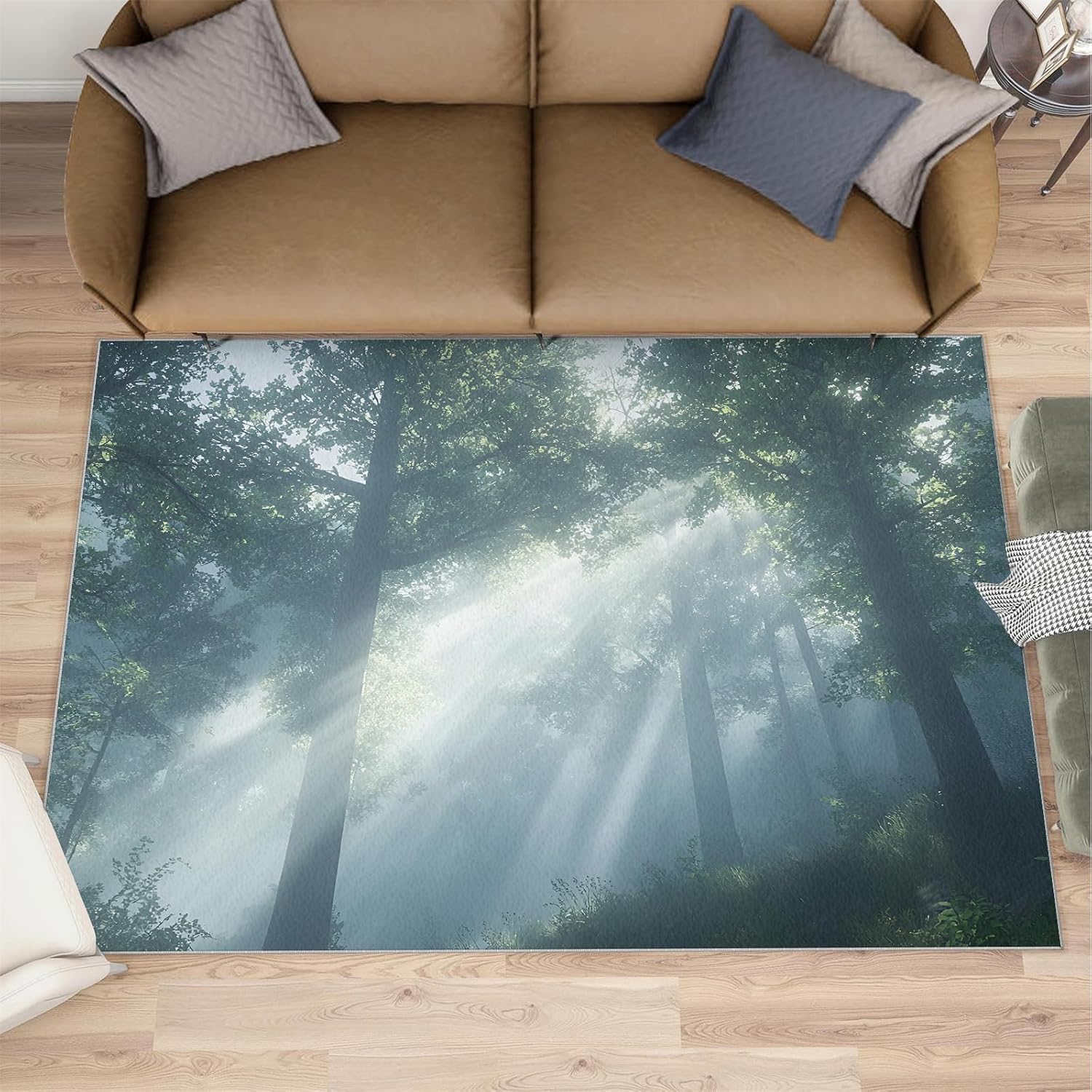 Forest Rug 6x8-6x8 Rug, Woodland Area Rugs for Bedroom, Landscape Rugs for Living Room, Nature Carpet, Washable Carpet, Forest Home Decor & Gifts