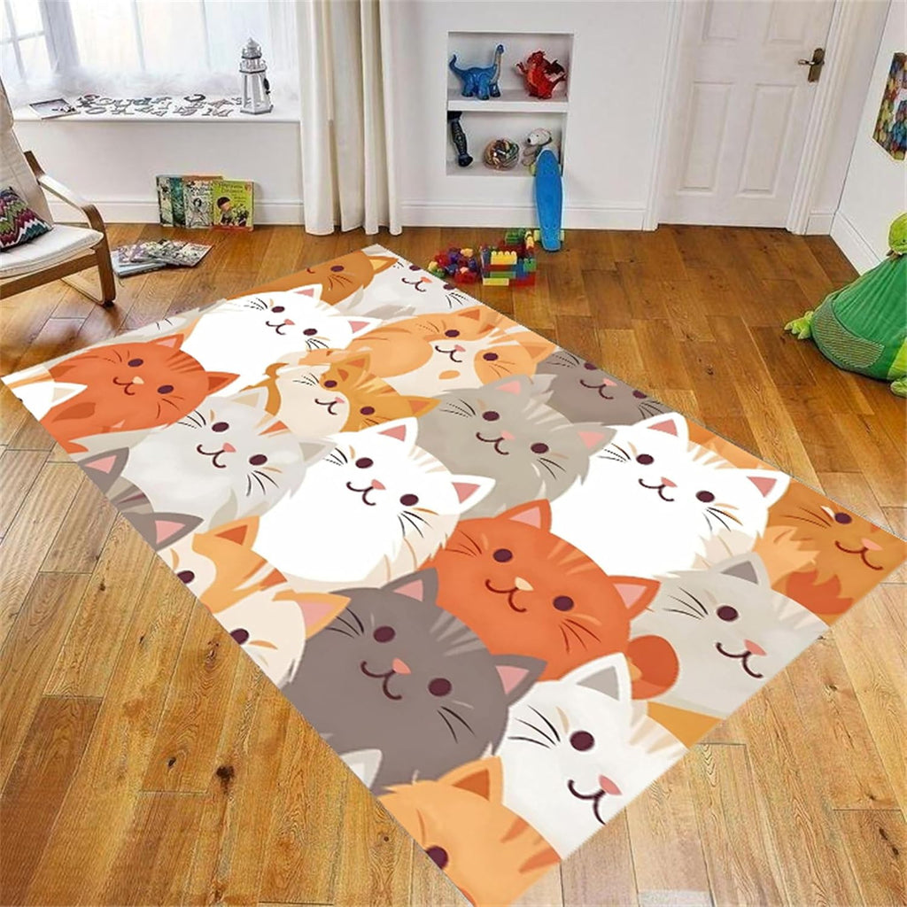 Cartoon Cat Area Rug，6x8ft,Orange Color Cat Carpet Kids Rug，Cute Printscat Rug for Bedroom,Non-Slip Washable Carpet Suitable for Living Room, Kindergarten, Children's Room Decoration