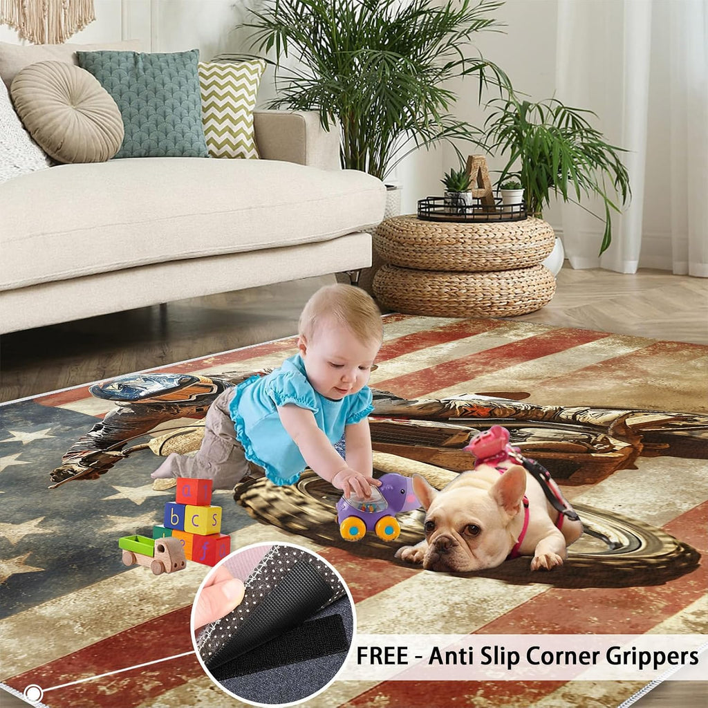 Extreme Sports Rugs for Bedroom, American Flag Rug 6x8, Retro American Dining Room Rugs Washable & Non Slip Large Carpet for Home Decor
