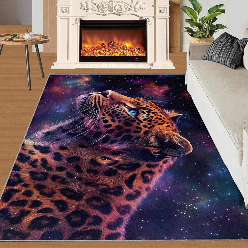 Cheetah Rug 6x8, Starry Sky Rugs for Living Room, Animal Rugs for Bedroom, Non Slip Washable Area Rug, Low Pile Carpet for Hardwood Floors