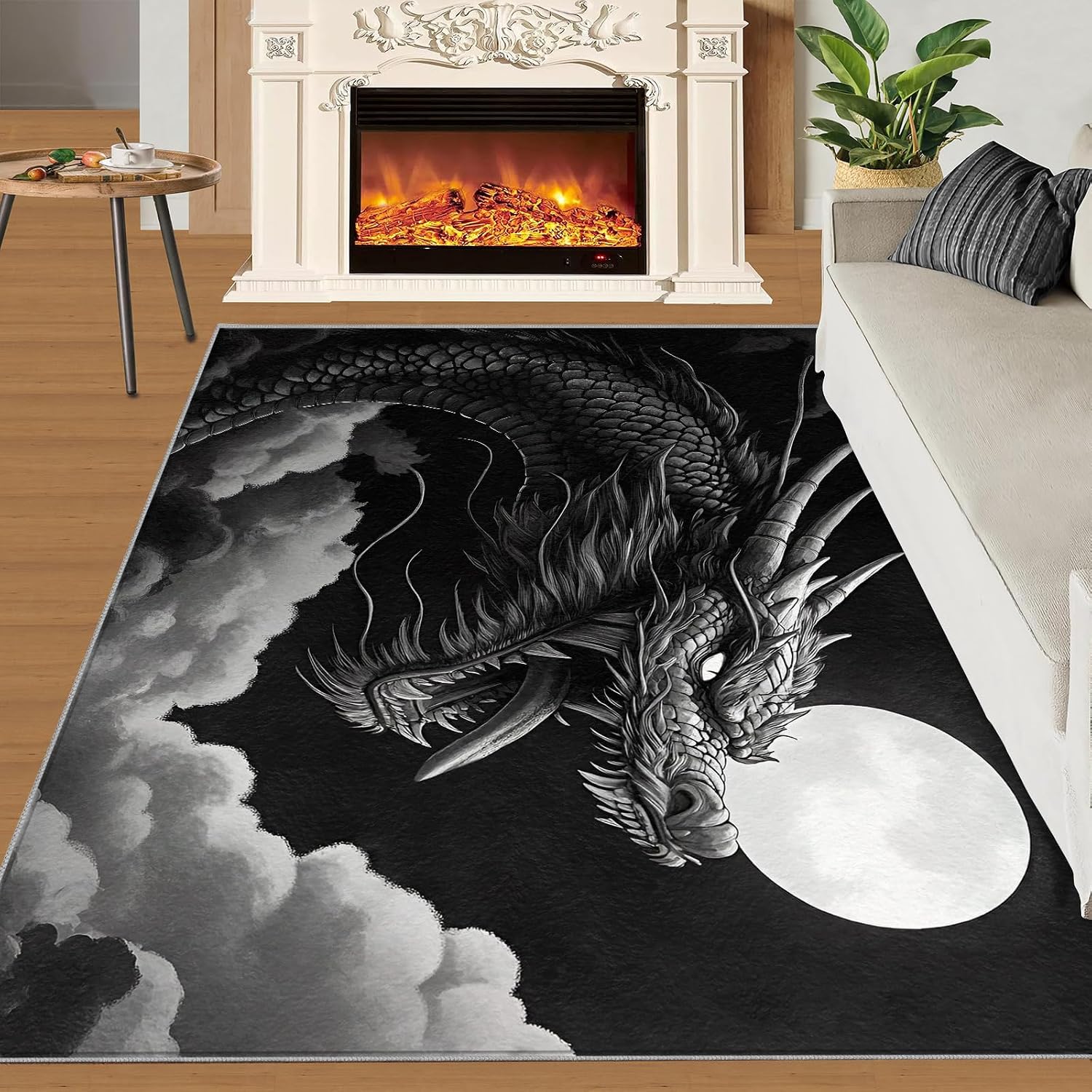 Dragon Rug 6x8, Dragon Rugs for Bedroom, Chinese Style Rugs for Living Room, Washable Area Rug for Boys Girls Bedroom, Low Pile & Non Slip Carpet