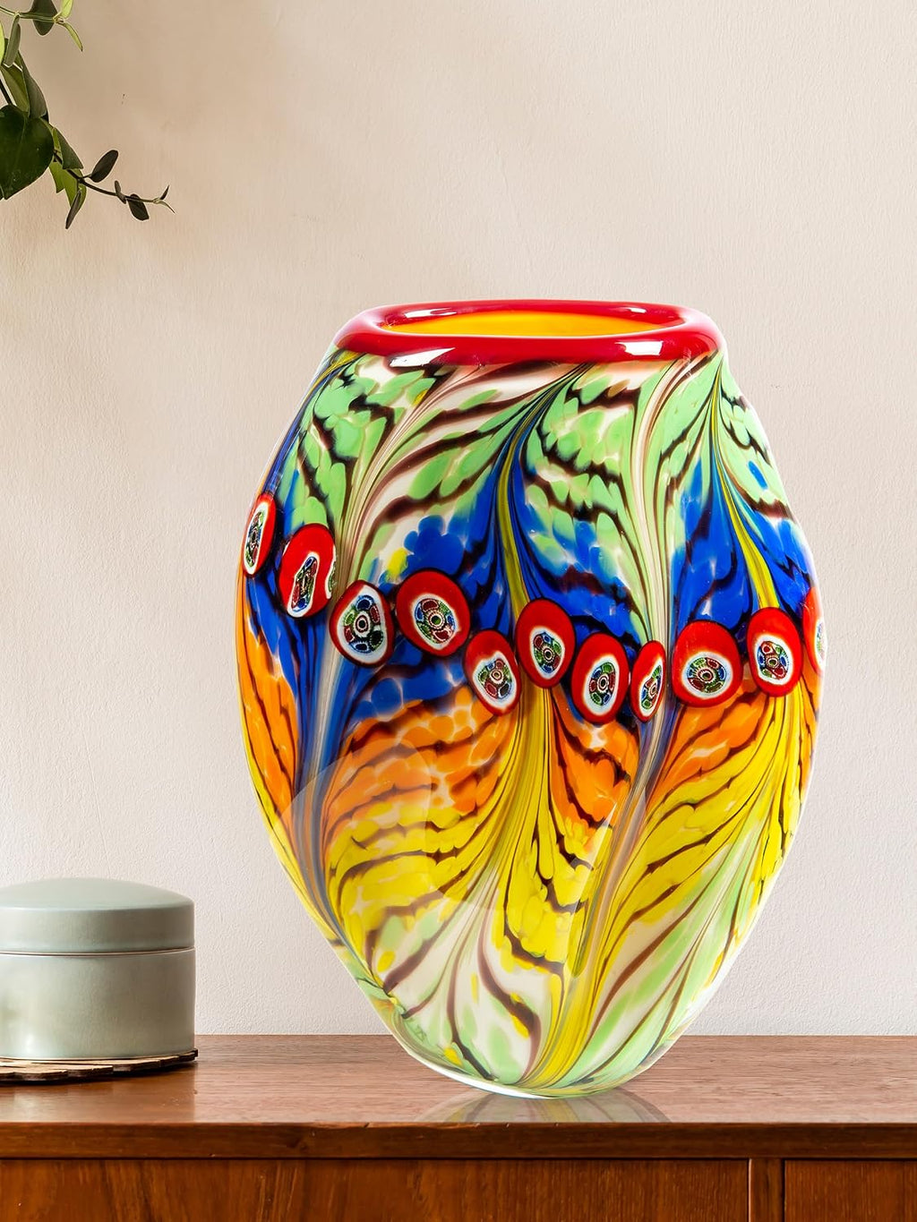 Dale Tiffany AV15209 Peacock Feather Hand Blown Art Glass Vase