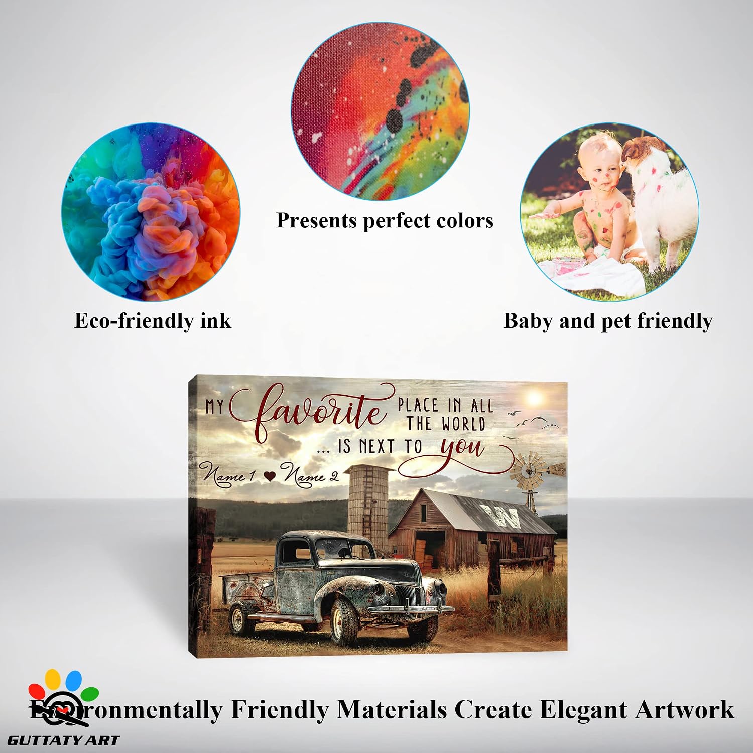 Farmhouse Truck Wall Art, Old Truck Wall Art, Rustic Farmhouse Canvas Wall Art, Vintage Truck Canvas Wall Art, Personalized Valentines Day Gifts, Customized Anniversary Couples Gifts 32x48 Inches